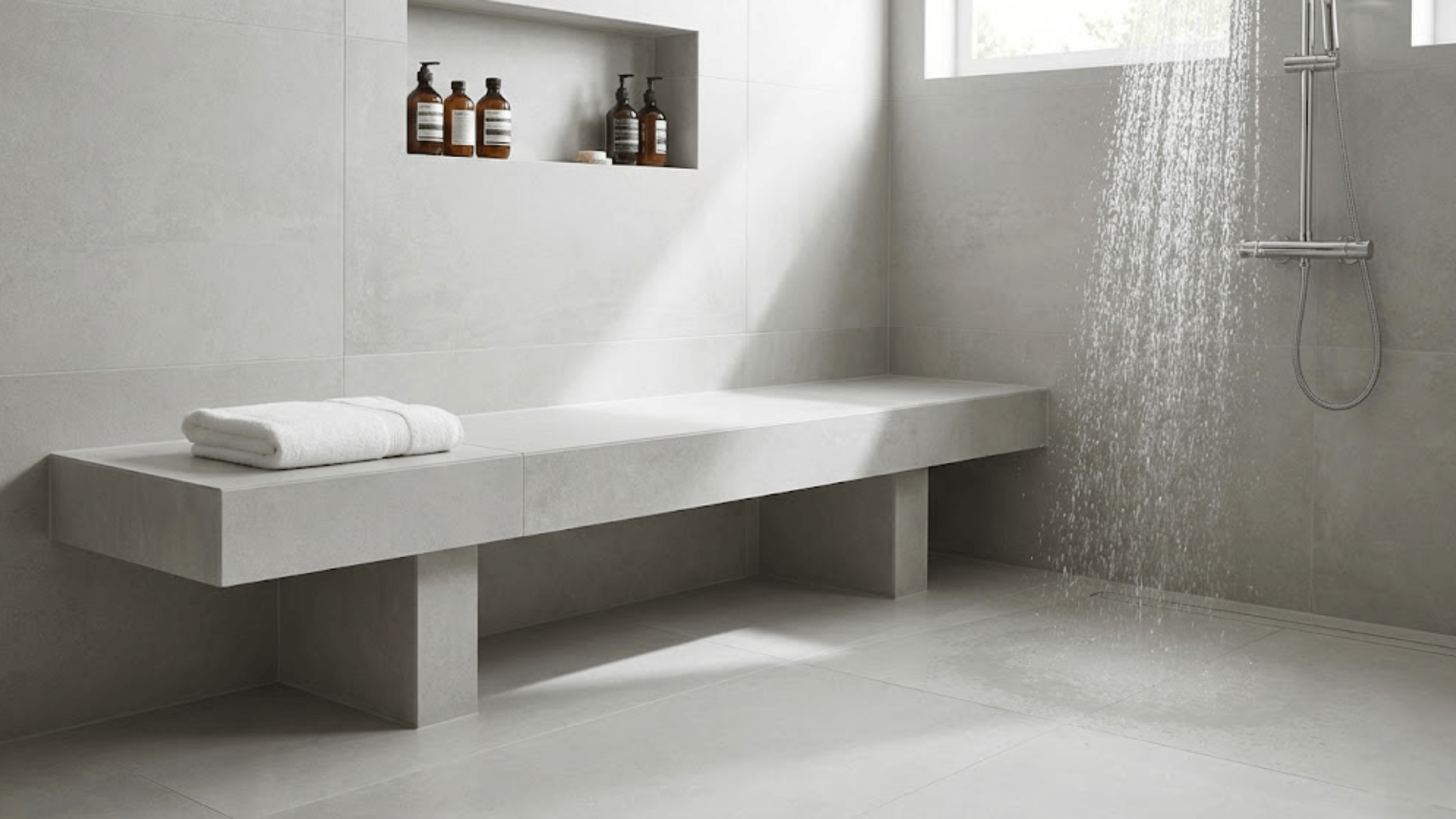 doorless shower with built in bench