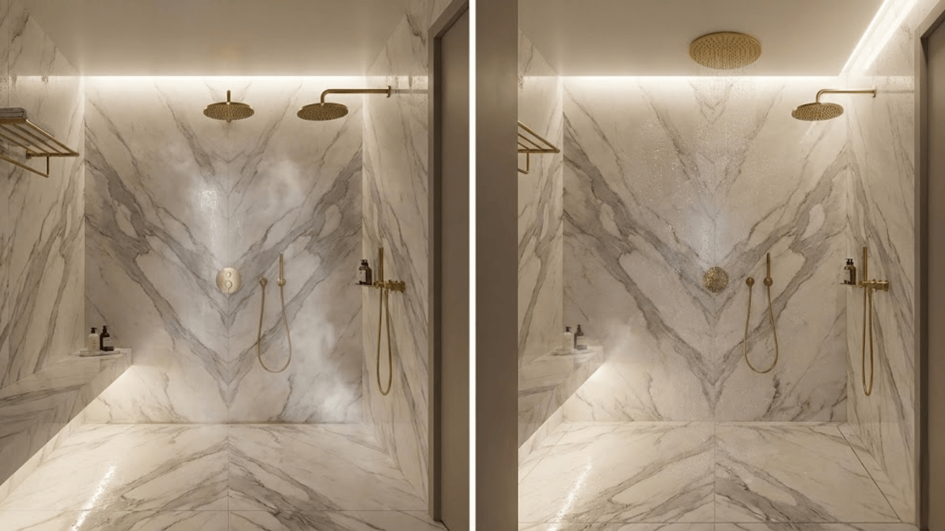 doorless shower with marble walls