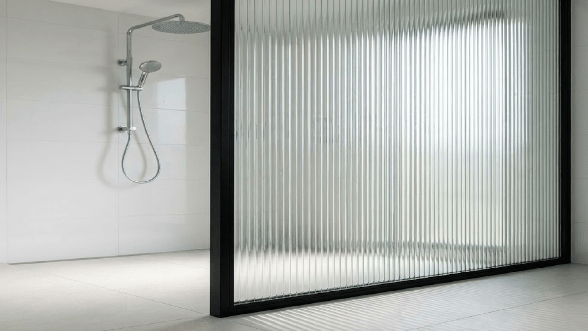 doorless shower with textured or fluted glass