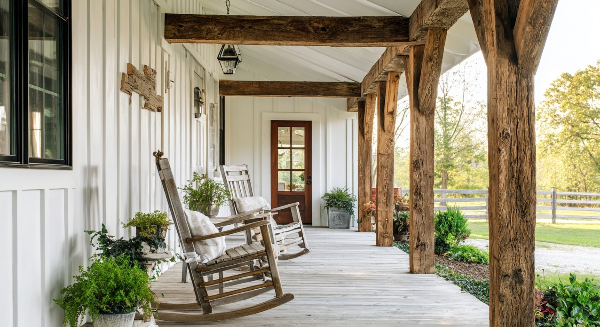 farmhouse porch with thick beams