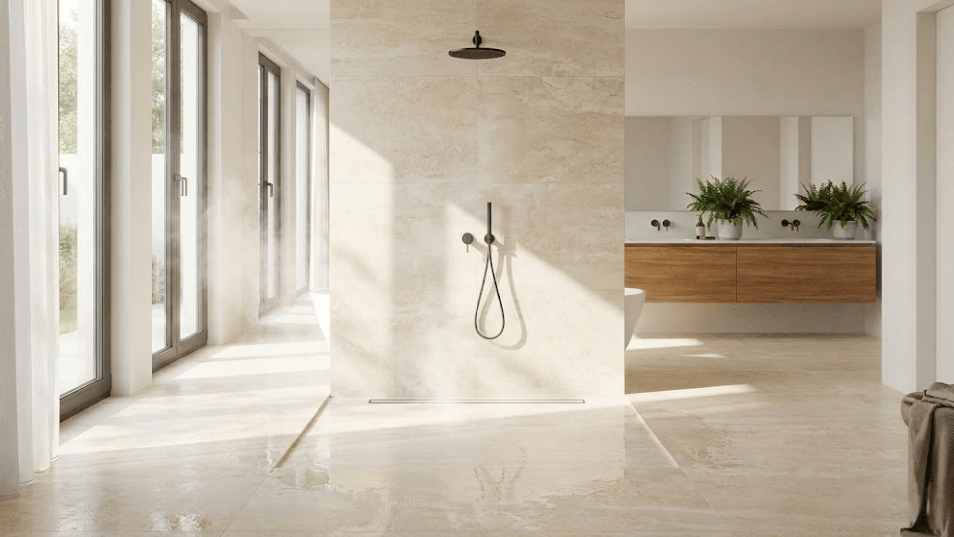 fully open walk in shower no glass at all
