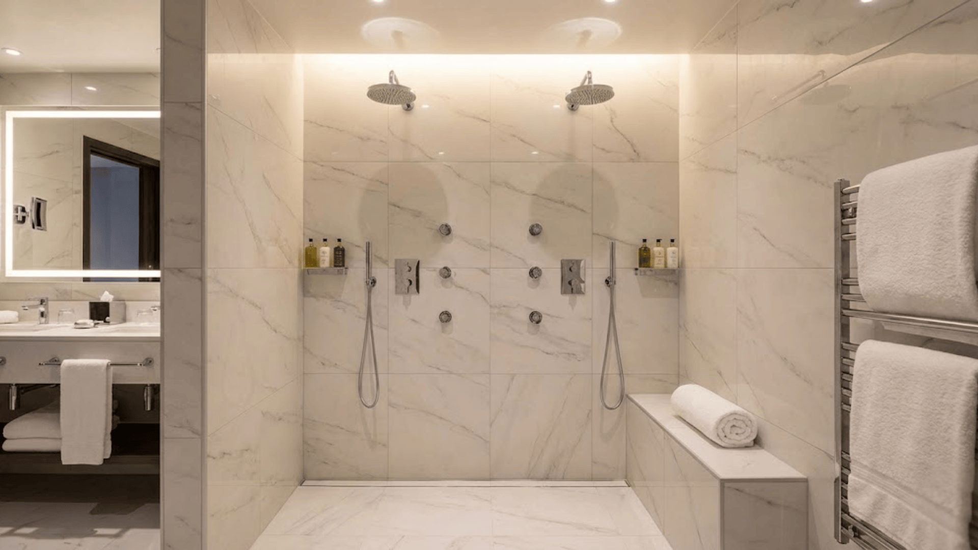 hotel inspired doorless walk in shower