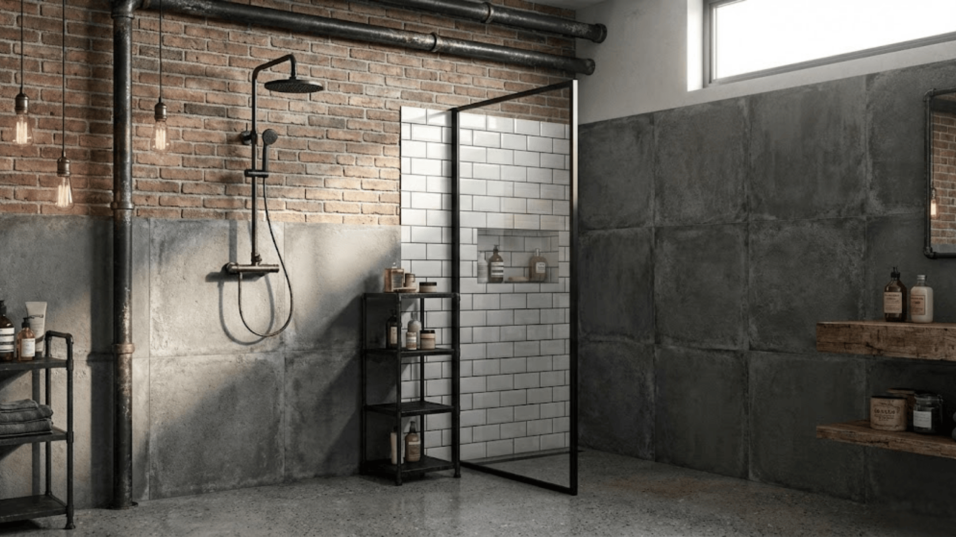 industrial style doorless shower
