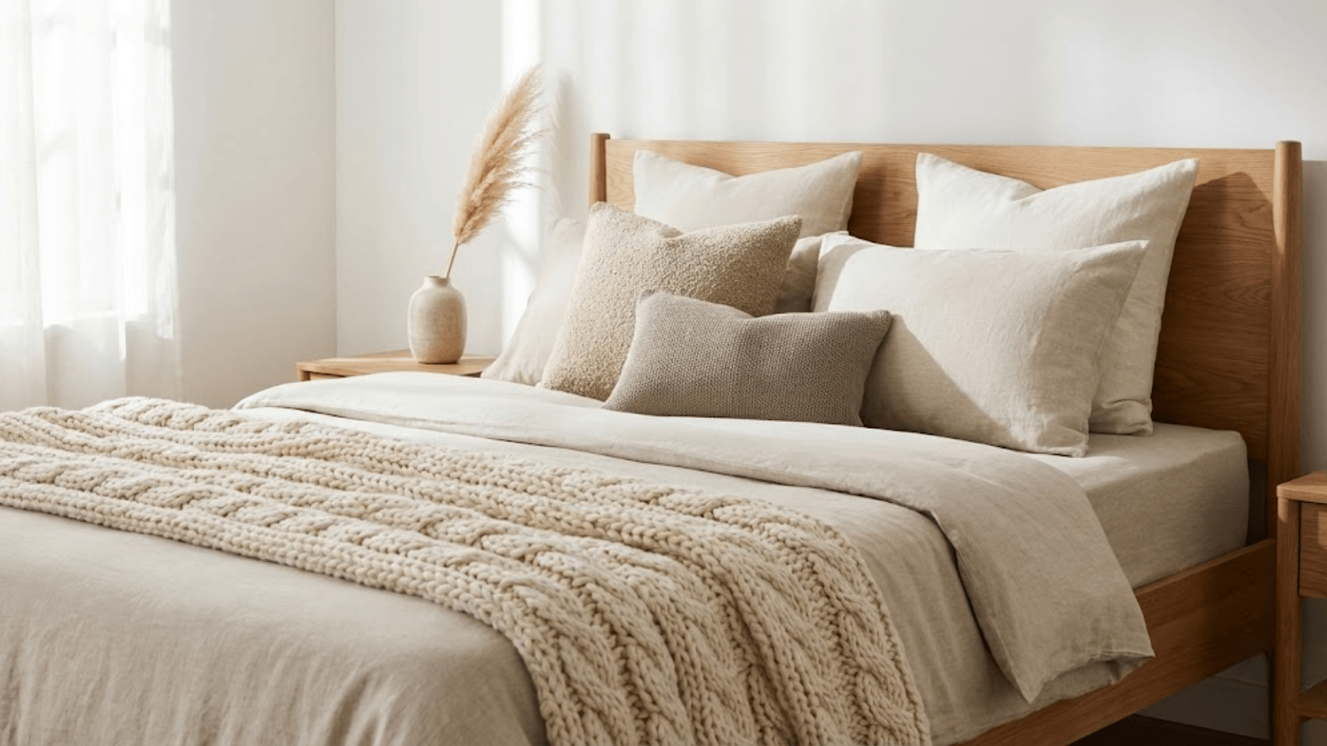 layered bedding with textures linen knits