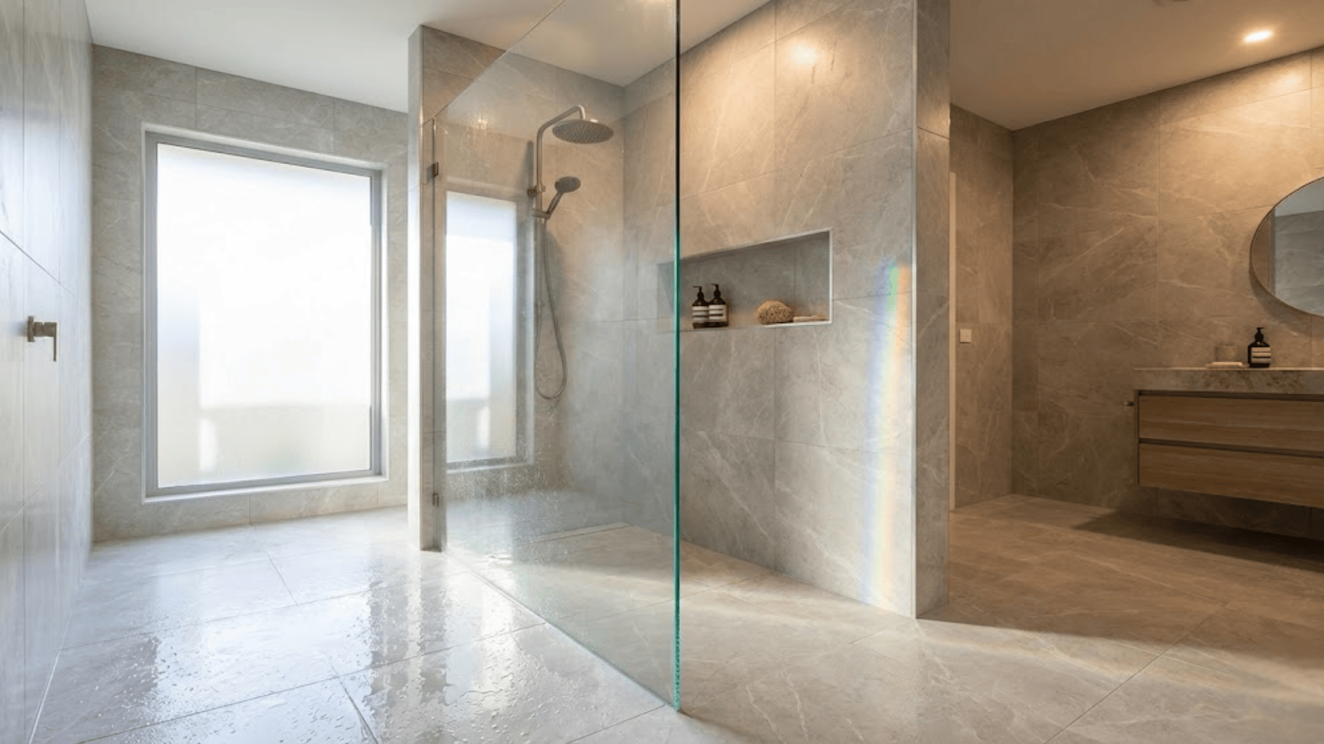 minimalist single panel glass shower