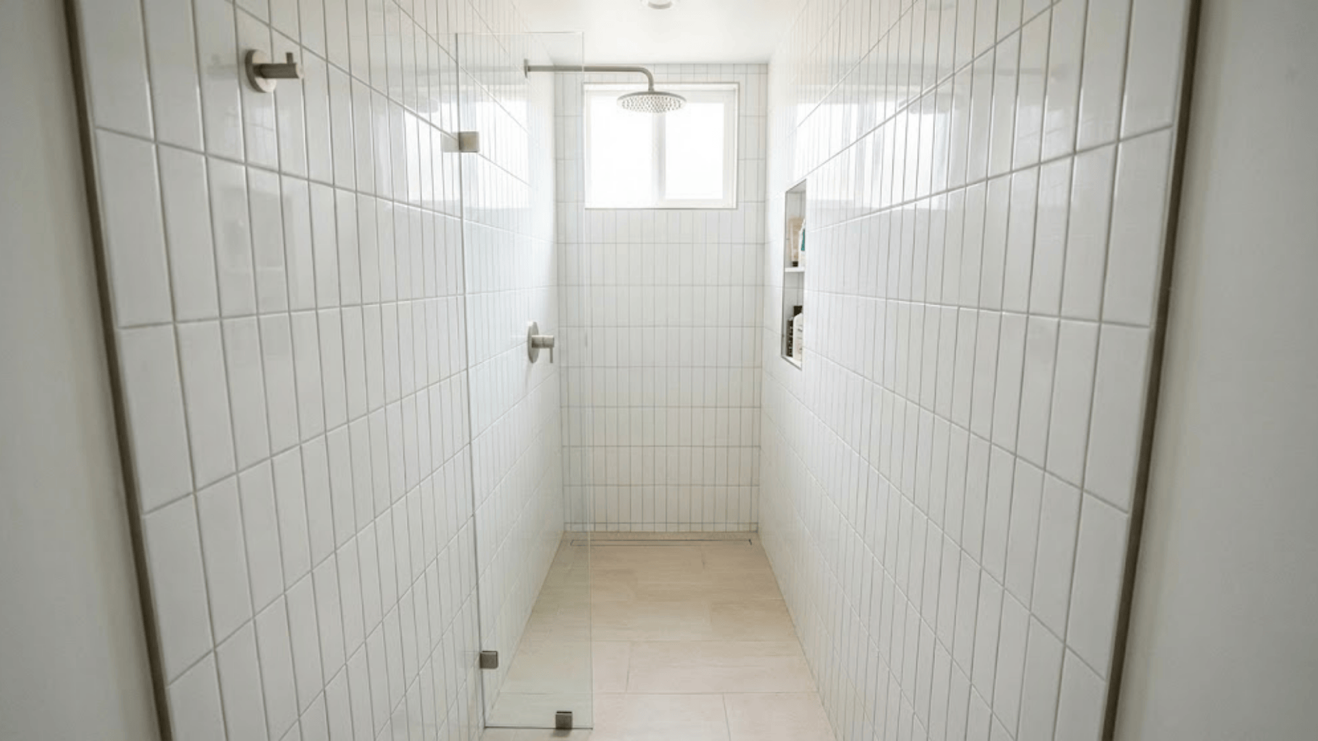narrow doorless walk in shower design