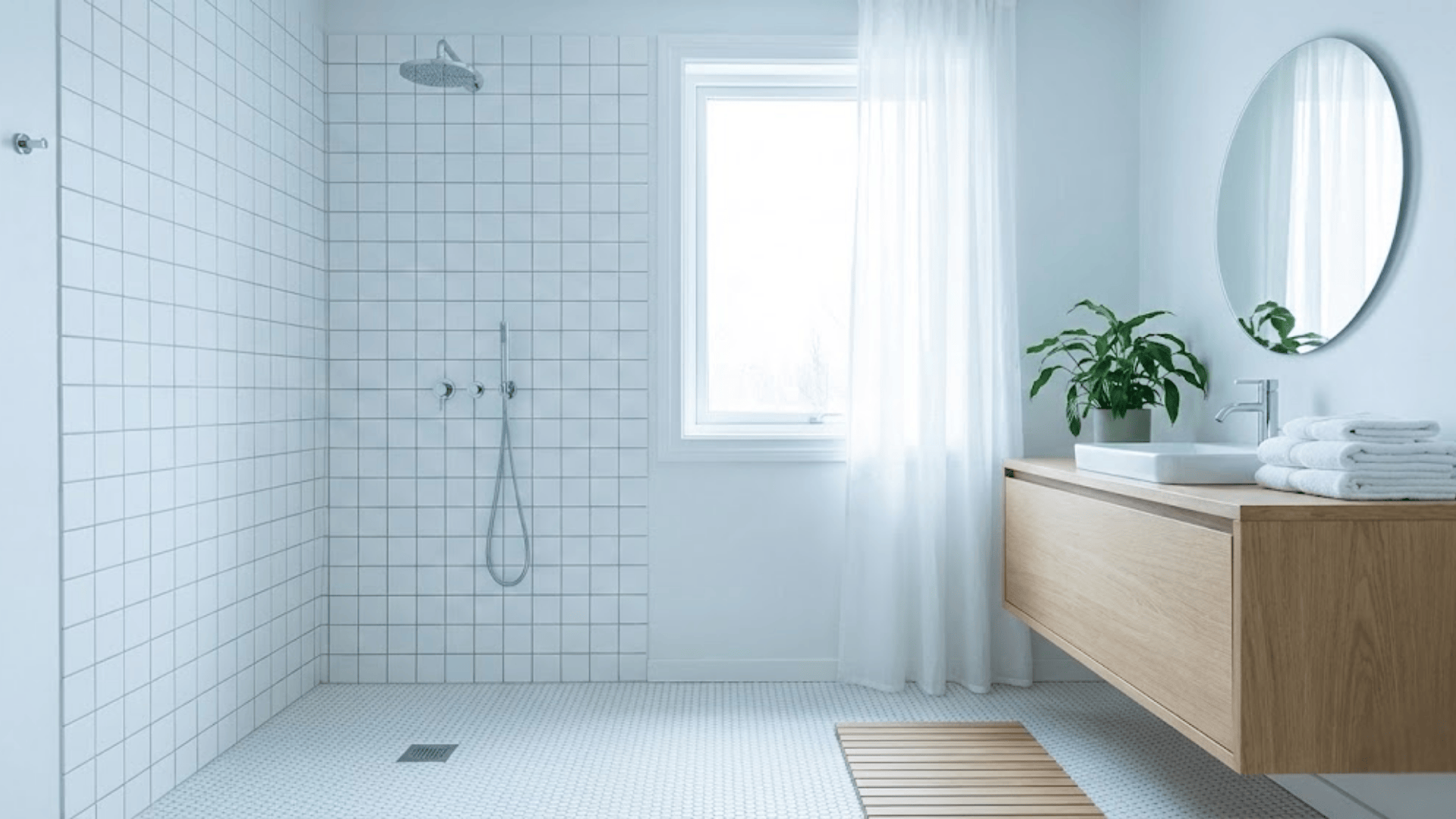 scandinavian style doorless shower