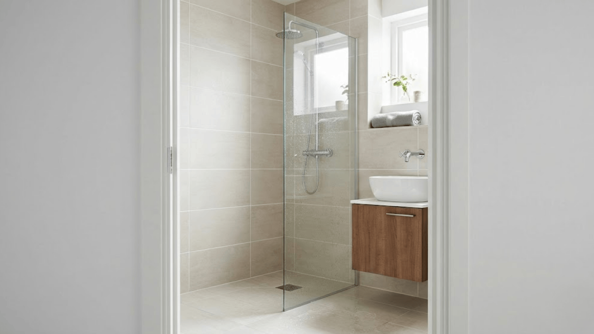 small bathroom doorless shower layout